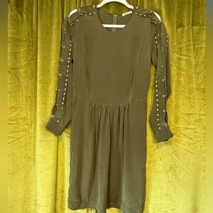 Emma Cook 2015 Fall RTW Green Silk Mini Dress with Gold hardware 6. Retail $700+